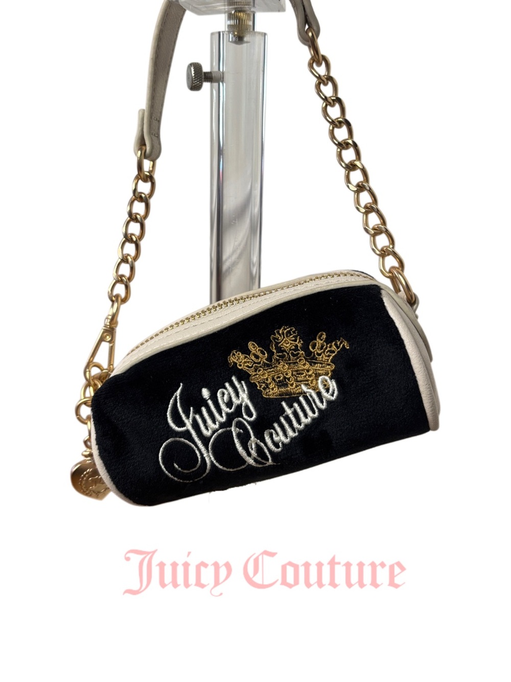 Juicy Couture Black Velvet Mini Bag with Gold Chain & Cream Trim - Picture 16 of 16